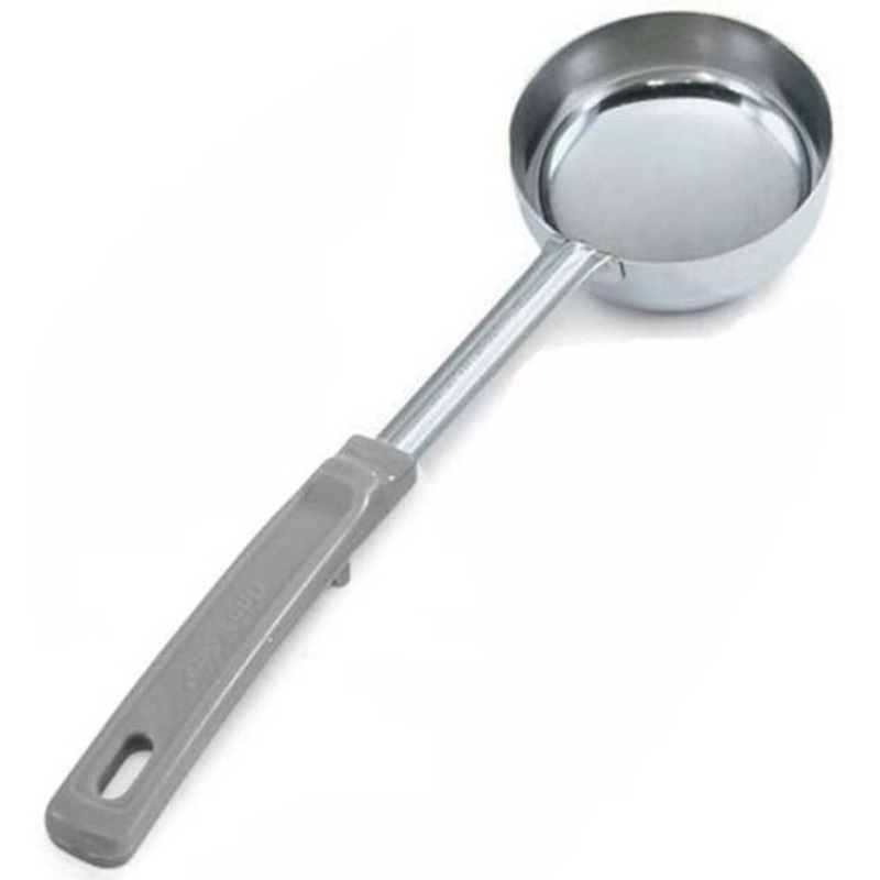 Vollrath 62172 Color-Coded Stainless Steel Solid Round Spoodle Food Portioner with Grip 'N Serve Grey Plastic Handle 4 oz.