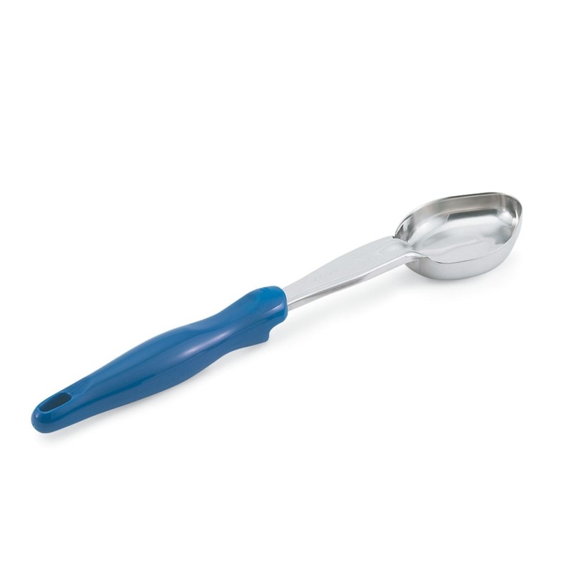 Vollrath 6412230 Jacob's Pride Color-Coded One-Piece Heavy-Duty Stainless Steel Solid Oval Spoodle Food Portioner with Blue Nylon Handle 2 oz.