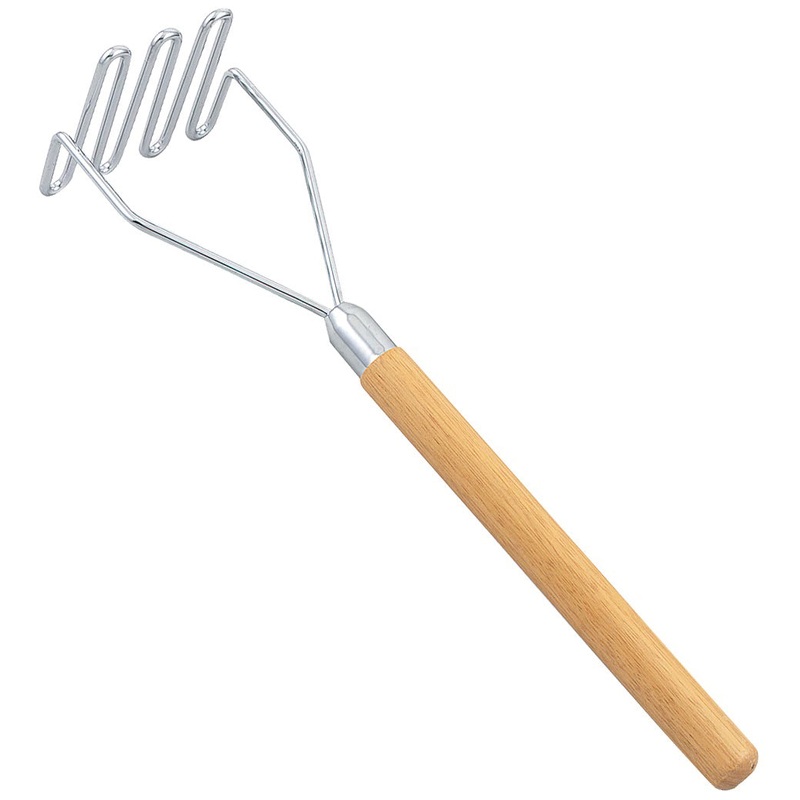 Browne 1618 Nickel-Plated Metal Potato Masher with 4" Square Face and Hardwood Handle 18"