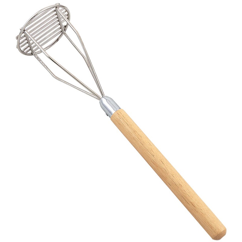 Browne 1725 Stainless Steel Potato Masher with 5" Round Face and Hardwood Handle 25"