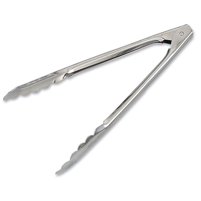 Browne 57547 2-Piece Stainless Steel Scalloped Utility Tongs 9-1/2"
