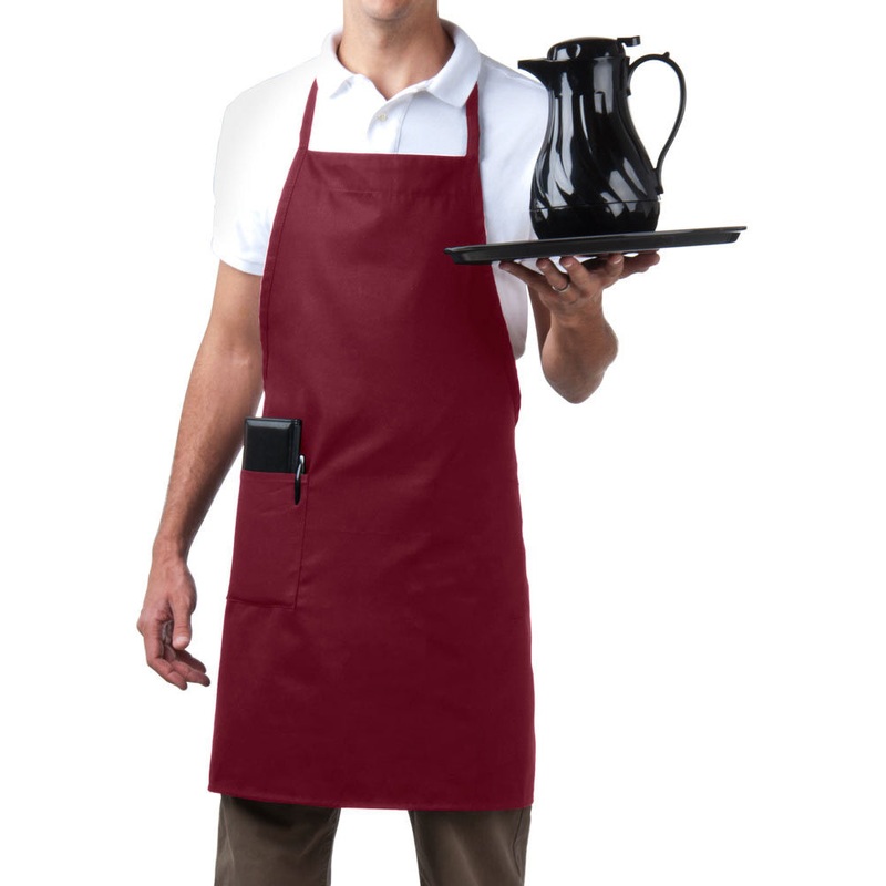 Chef Revival 601BAC-BG Full Length Bib Apron with 1 Pocket 34"L x 28"W - Burgundy