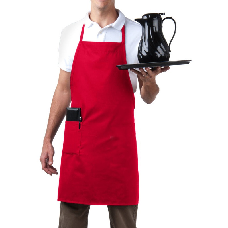 Chef Revival 601BAC-RD Full Length Bib Apron with 1 Pocket 34"L x 28"W - Red