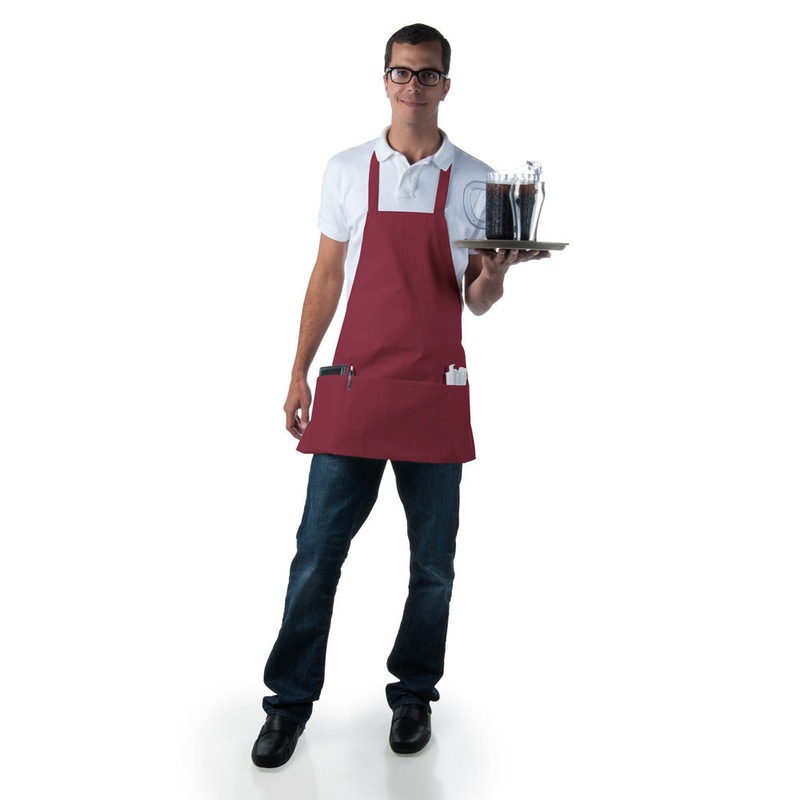 Chef Revival 602BAFH-BG Front-of-the-House Bib Apron with 3 Pockets 25"L x 28"W - Burgundy