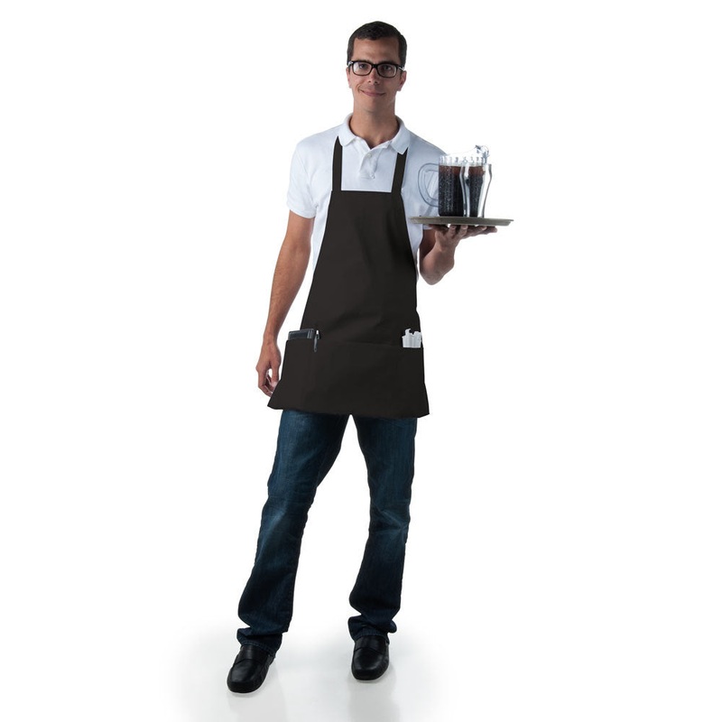 Chef Revival 602BAFH-BK Front-of-the-House Bib Apron with 3 Pockets 25"L x 28"W - Black
