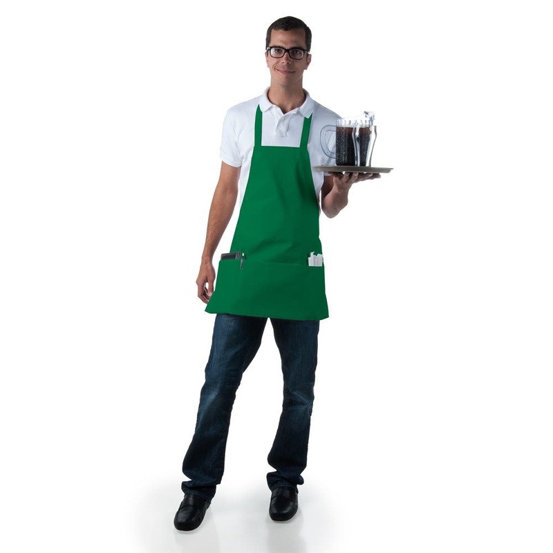 Chef Revival 602BAFH-HG Front-of-the-House Bib Apron with 3 Pockets 25"L x 28"W - Hunter Green