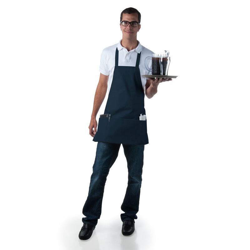 Chef Revival 602BAFH-NV Front-of-the-House Bib Apron with 3 Pockets 25"L x 28"W - Navy Blue