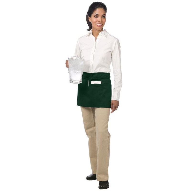 Chef Revival 605WAFH-HG Front-of-the-House Waist Apron with 3 Pockets 12"L x 24"W - Hunter Green