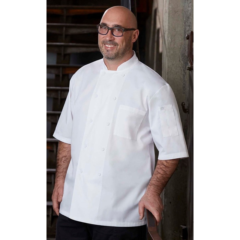 Chef Works JLCVWHTS Unisex Montreal Cool Vent Short Sleeve Double-Breasted Chef Coat with Cloth Covered Buttons - White / Small