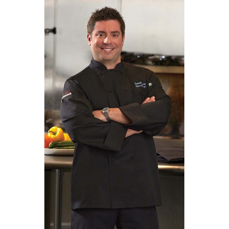 Chef Works JLLSBLK2XL Unisex Calgary Cool Vent Long Sleeve Double-Breasted Chef Coat with Cloth Covered Buttons - Black / 2X-Large