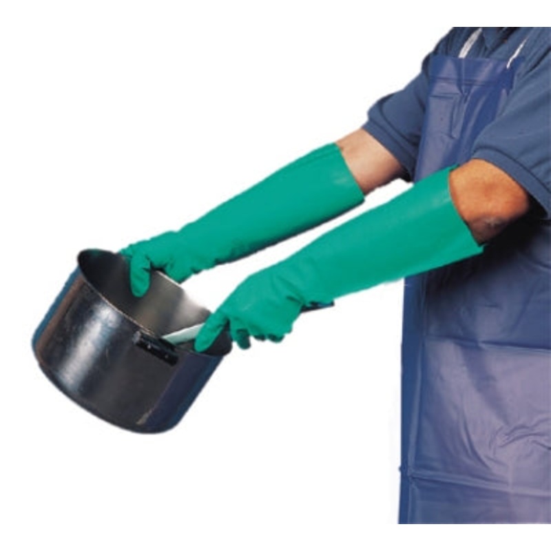 San Jamar 19NU-M Elbow Length Green Nitrile Flock-Lined Pot and Sink Dishwashing Gloves 19" - Medium - 1/Pair
