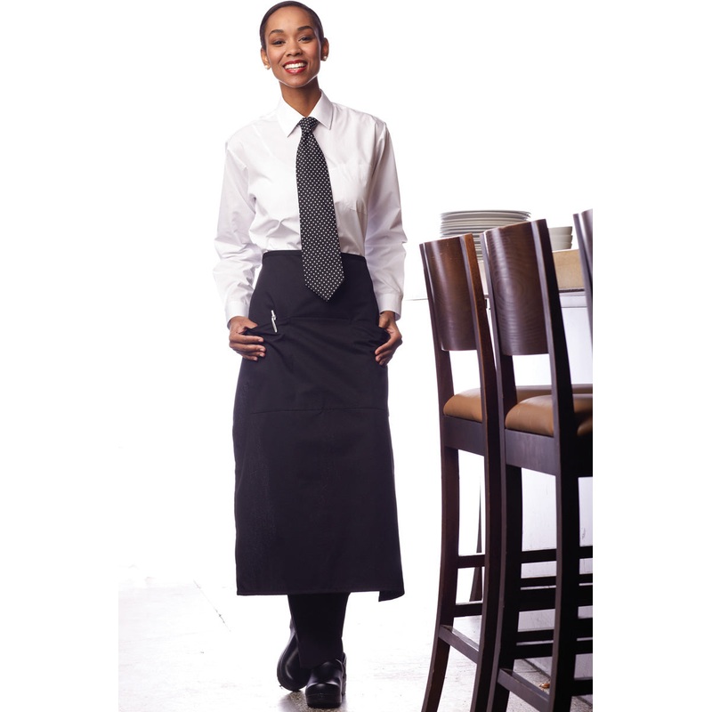 Uncommon Threads 3100-0100 Bistro Apron with 3-Section Pocket 33"L x 28"W - Black