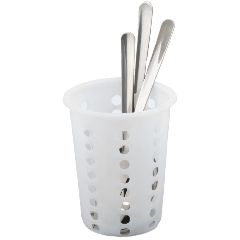 Browne 5735 Perforated Plastic Flatware Cylinder 4-1/4" dia. x 5-1/4"H - White
