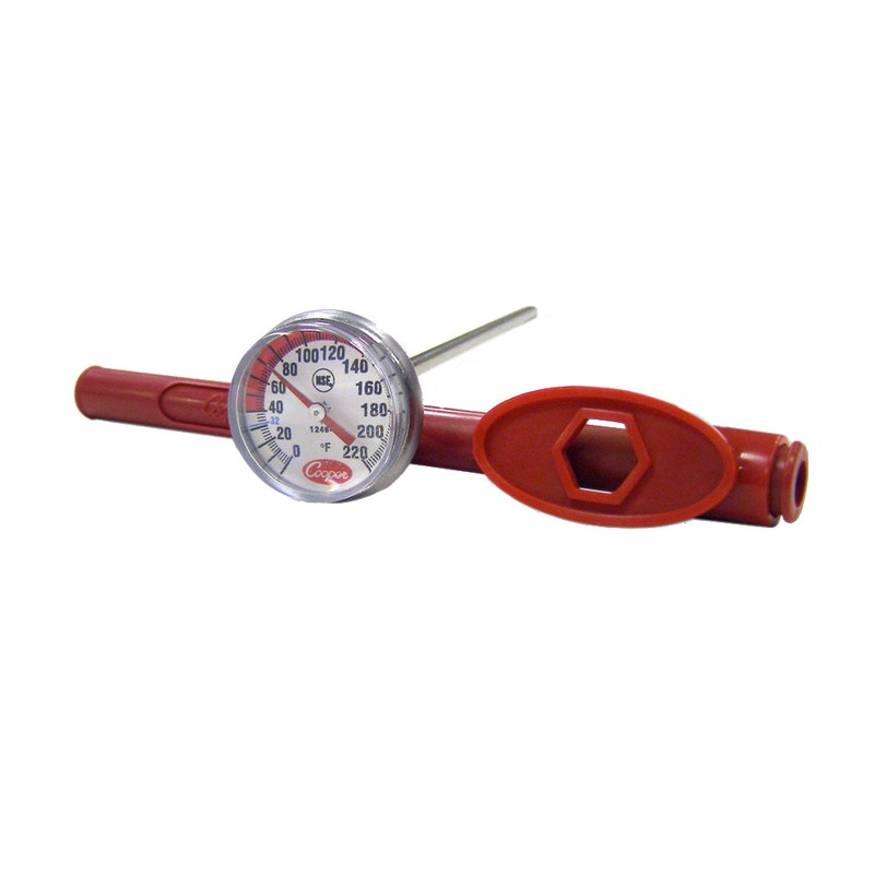 Cooper-Atkins 1246-02-1 Bi-metal Insertion Pocket Test Thermometer with 1"dia. Dial & 5" Stem - (0 to 220 Deg. F)