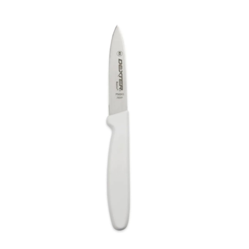 Dexter Russell P94843 3 1/8" Paring Knife w/ Polypropylene White Handle, Carbon Steel - 12ea/Case