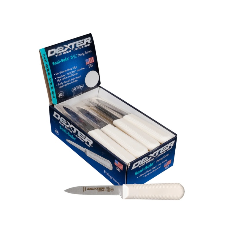 Dexter Russell S104-24 SANI-SAFE 3 1/4" Paring Knife Set w/ Polypropylene White Handle, Carbon Steel