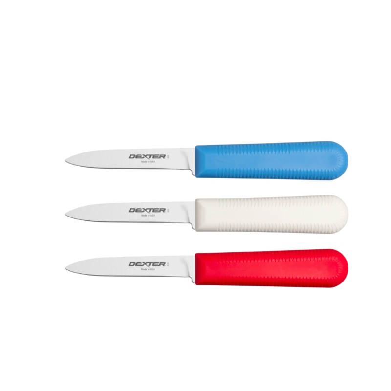 Dexter Russell S104-3RWC SANI-SAFE 3 1/4" Paring Knife w/ (3) Assorted Color Handle, High-Carbon Steel - 8ea/Case