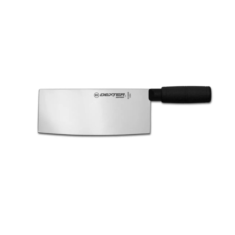 Dexter Russell SG5888B-PCP 8" Chinese Chef's/Cook's Knife w/ Black Rubber Handle, High Carbon Steel - 6ea/Case