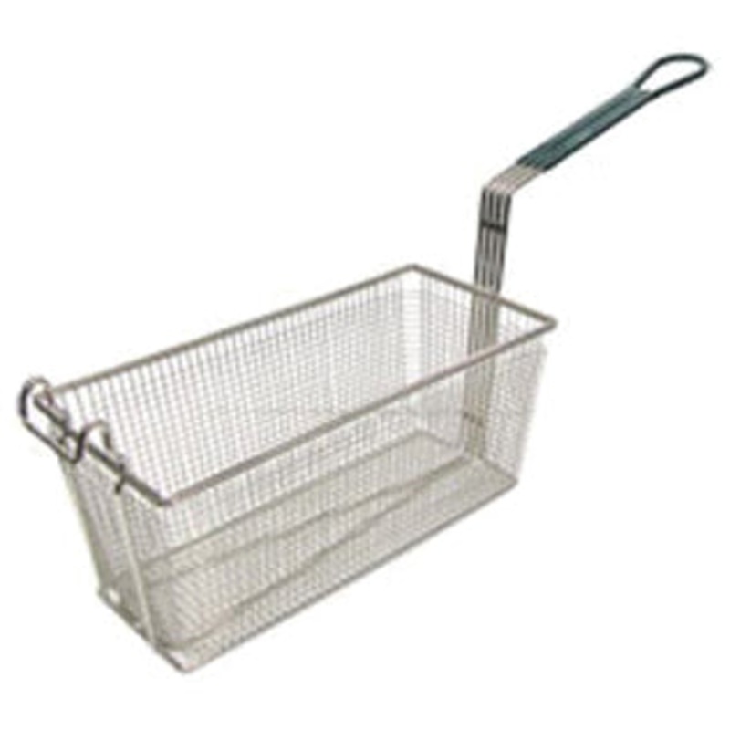 Adcraft FBR-16315 Fry Basket with Front Hook & Green Handle 13-1/4"L x 6-1/2"W x 5-7/8"H