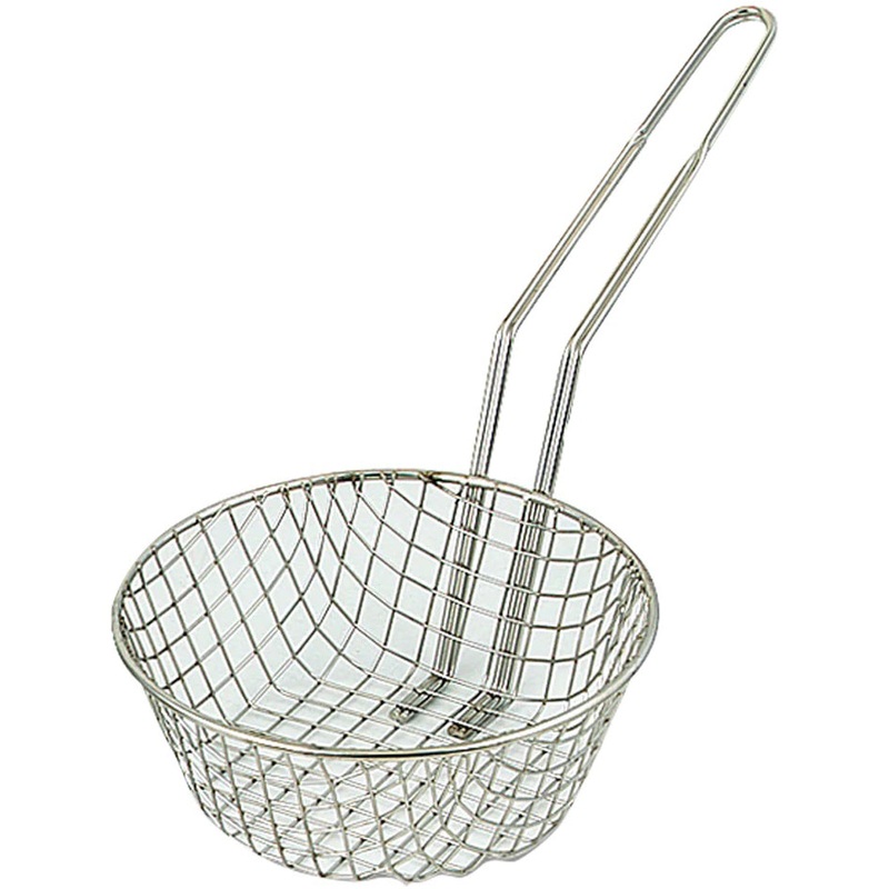Browne 79737 Nickel-Plated Steel Wire Coarse Mesh Round Culinary Basket with Uncoated Handle 12" Dia.