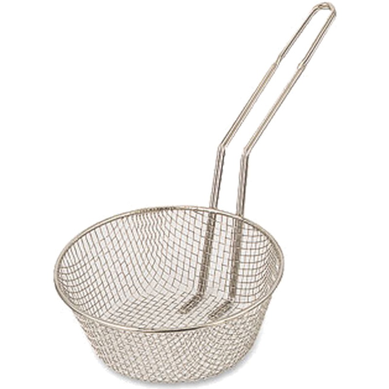 Browne 79747 Nickel-Plated Steel Wire Medium Mesh Round Culinary Basket with Uncoated Handle 12" Dia.