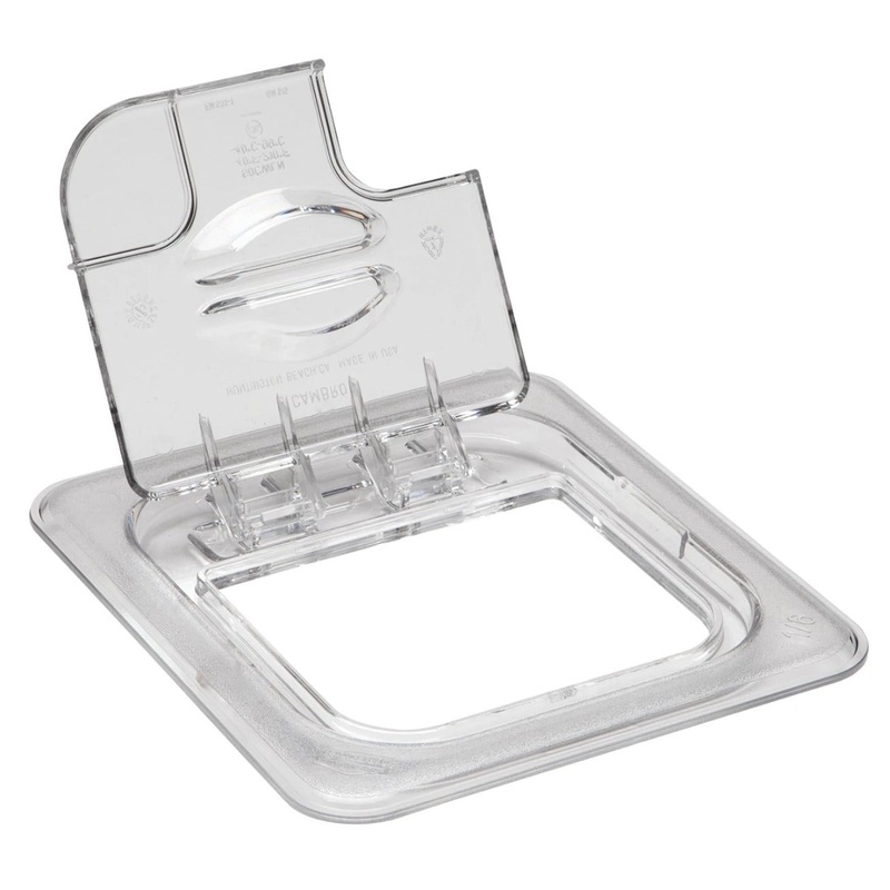 Cambro 60CWLN135 Camwear FlipLid Polycarbonate Food Pan Cover with Spoon Notch - 1/6 Size - Clear