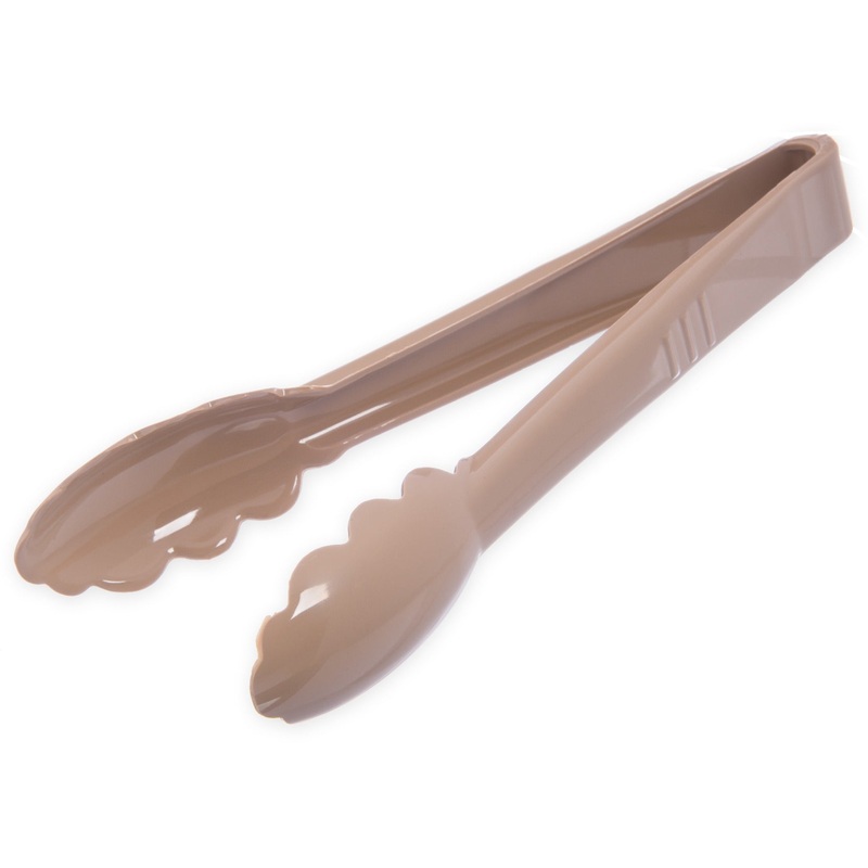 Carlisle 470906 Carly 1-Piece Plastic Scalloped Utility Tongs 9" - Beige