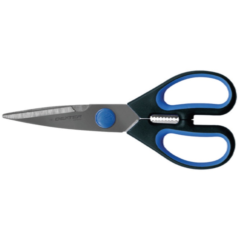 Dexter-Russell SGS01B-CP SofGrip Poultry / Kitchen Shears with Black/Blue Rubber Handle