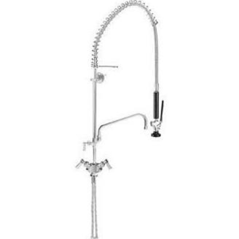 Fisher 34193 Deck Mount Pre-Rinse Faucet w/ Flexible Gooseneck Nozzle & Wall Bracket, and Add-On Faucet w/ 12" Spout - Single Inlet