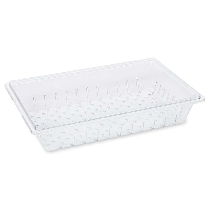 Rubbermaid FG330300CLR Polycarbonate Food / Tote Box Colander/Drain Tray 26"L x 18"W x 5"H - Clear