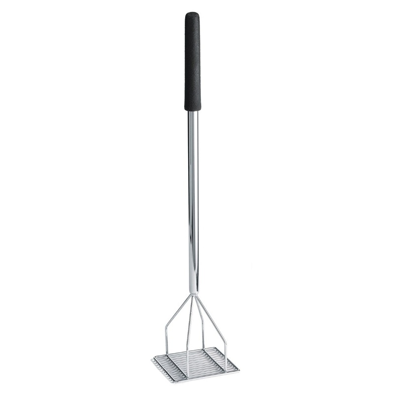 TableCraft 2455 Chrome-Plated Steel Bean Masher with 6" Square Face and 24" Cool-to-Touch Black Vinyl Handle - 4/Case