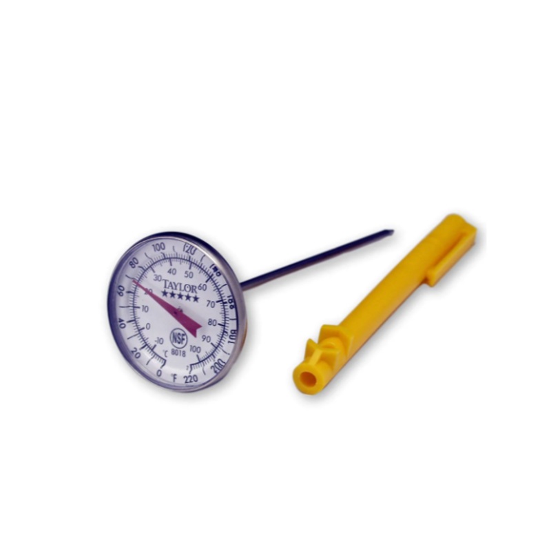Taylor 8018N 1 3/4" Dial Type Pocket Thermometer w/ 5" Stem, 0 to 220 Degrees F - 6ea/Case