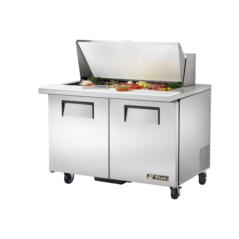 True TSSU-48-18M-B-HC 2-Section 2 Door Mega Top Refrigerated Salad/Sandwich Prep Table 48" - Holds (18) 1/6 Size Pans - 115v