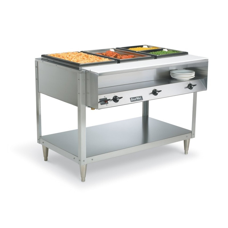 Vollrath 38103 ServeWell Electric 3-Well Hot Food Table with Plate Shelf & Cutting Board 46" - Sealed Well - 120v, 2100W