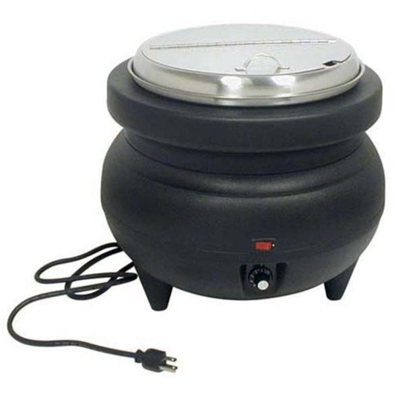 Adcraft SK-500W Countertop Black Plastic Exterior Electric Premium Soup Kettle / Soup Warmer with Stainless Steel Insert & Lid 11.4 Qt.