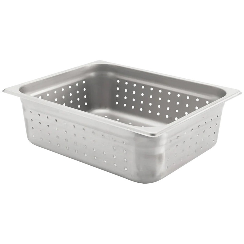 Browne 41214 Medium-Weight Stainless Steel Anti-Jam Perforated Steam Table Food Pan 4" Deep - 1/2 Size