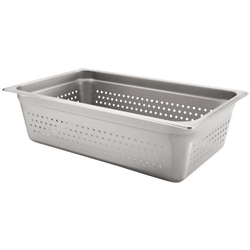 Browne 5781116 Medium-Weight Stainless Steel Anti-Jam Perforated Steam Table Food Pan 6" Deep - Full Size