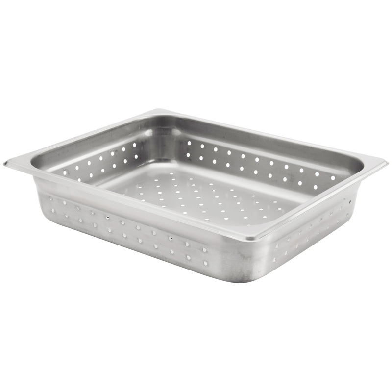 Browne 5781212 Medium-Weight Stainless Steel Anti-Jam Perforated Steam Table Food Pan 2-1/2" Deep - 1/2 Size