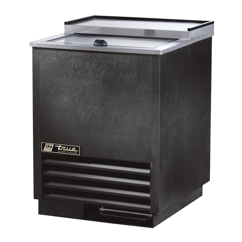 True T-24-GC-HC Black 1-Section 1 Solid Slide Lid Glass and Plate Chiller/Froster 24" - Holds (90) 8" Mugs or (85) 10 oz. Steins - 115v