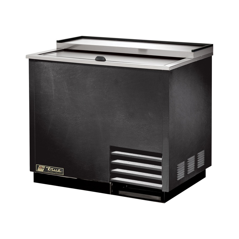 True T-36-GC-HC Black 1-Section 1 Solid Slide Lid Glass and Plate Chiller/Froster 36" - Holds (180) 8" Mugs or (172) 10 oz. Steins - 115v