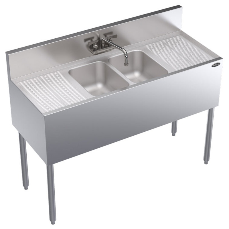 Krowne KR19-42C Royal Series Underbar 2-Compartment Stainless Steel Bar Sink 48" - 2 Drainboards L/R 12"