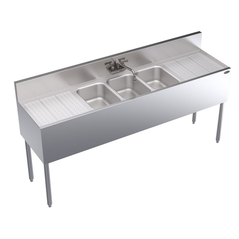 Krowne KR19-63C Royal Series Underbar 3-Compartment Stainless Steel Bar Sink 72" - 2 Drainboards L/R 18"