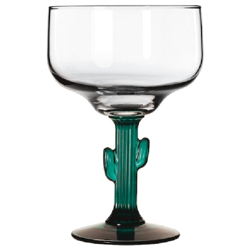 Libbey 3620JS Cactus Margarita Glass 16 oz. - Clear w/ Green Juniper Stem - 12/Case