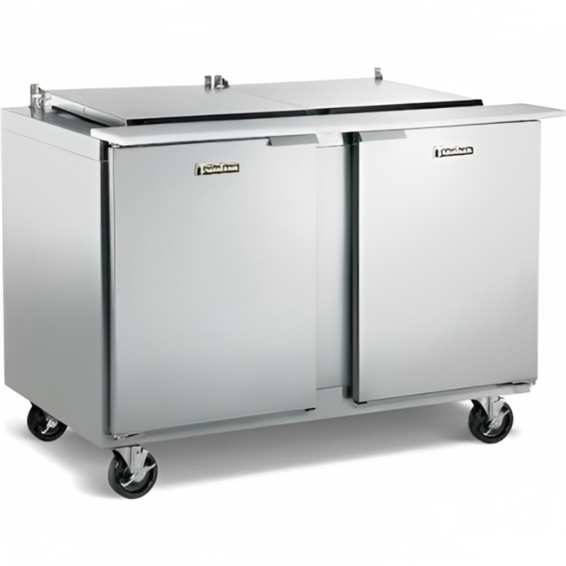 Traulsen UST4812-LR 2-Section Left/Right Hinged 2 Door Refrigerated Salad/Sandwich Prep Table with Low Profile Flat Lid 48" - Holds (12) 1/6 Size Pans - 14 cu. ft. - 115v