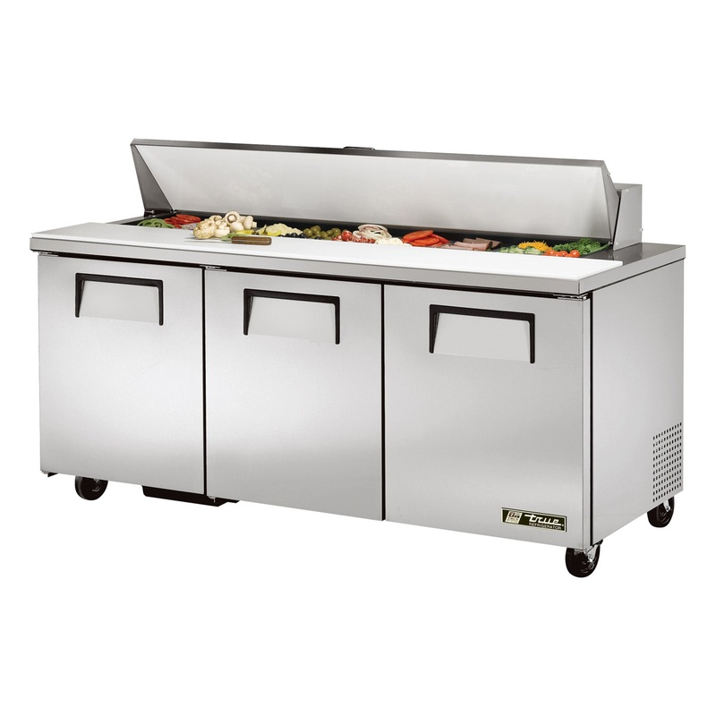True TSSU-72-18-HC 3-Section 3 Door Refrigerated Salad/Sandwich Prep Table 72" - Holds (18) 1/6 Size Pans - 115v