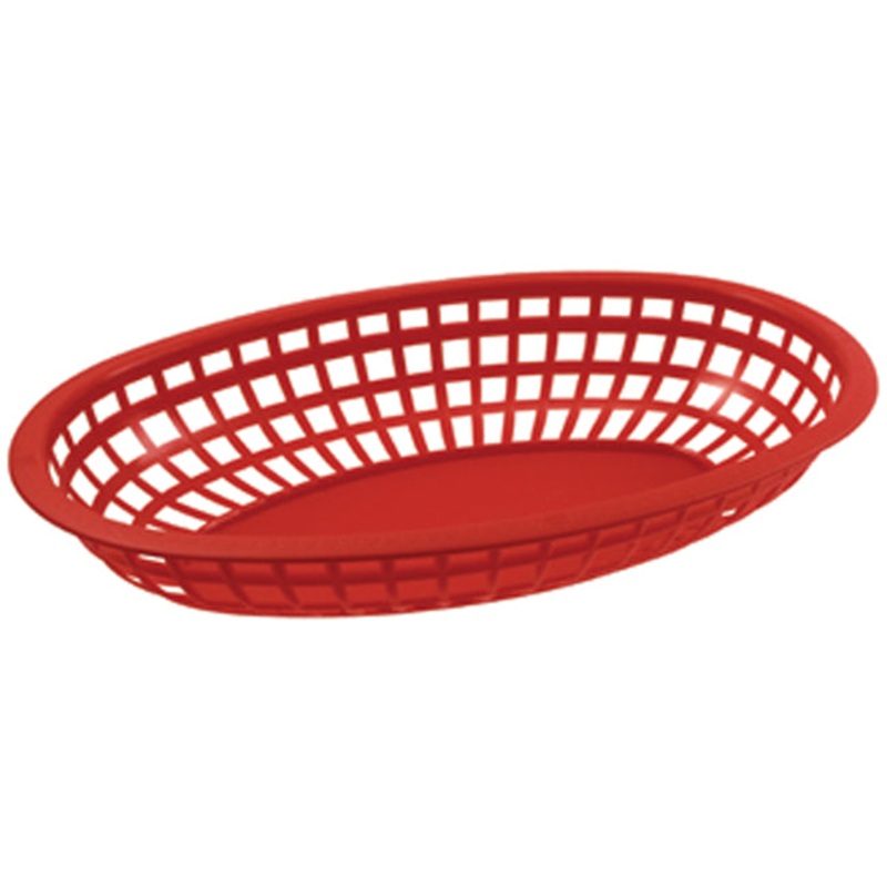 Bar Maid CR-654R Fast Food Plastic Oval Basket 9-1/2" x 5" - Red - 12/Case