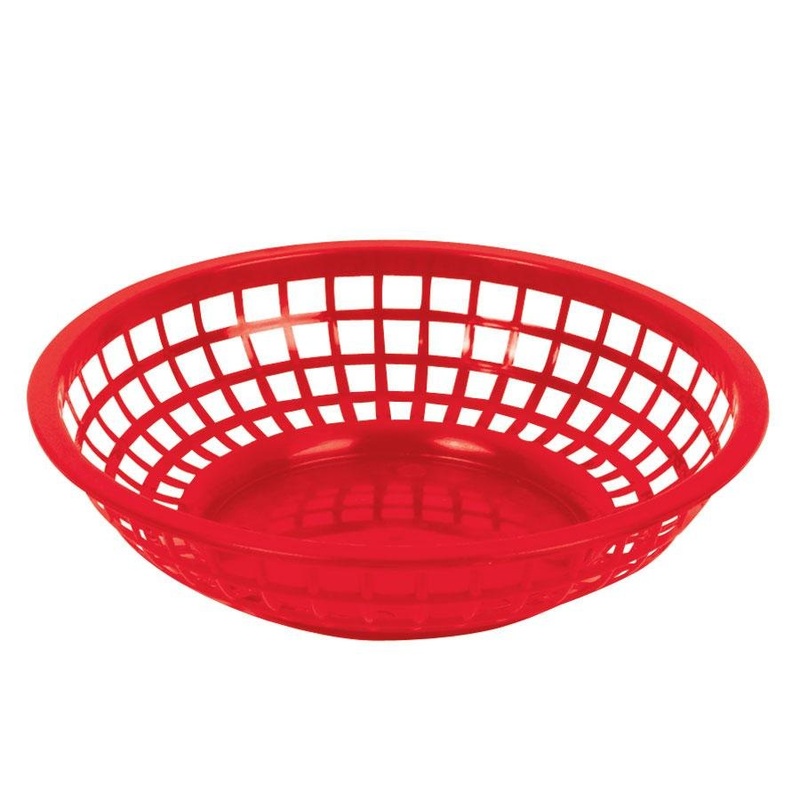 Bar Maid CR-655R Fast Food Plastic Round Basket 9" x 2-3/8" - Red - 12/Case
