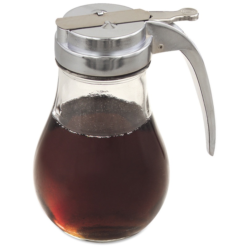 Browne 575190 Teardrop Glass Syrup Dispenser with Chrome-Plated Metal Top & Handle 14 oz.