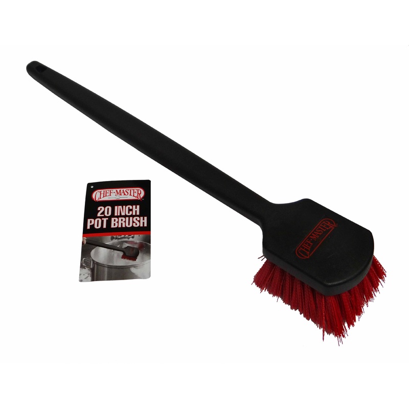Chef Master 90049 High Heat Pot Brush with Red Nylon Bristles and Black Plastic Handle 20"