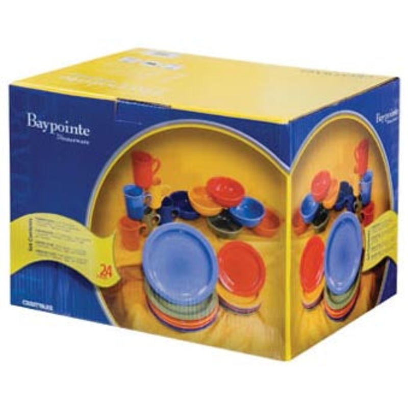 Crestware BPSET Bay Pointe China Dinnerware 24/pc Box Set - Asstd Colors